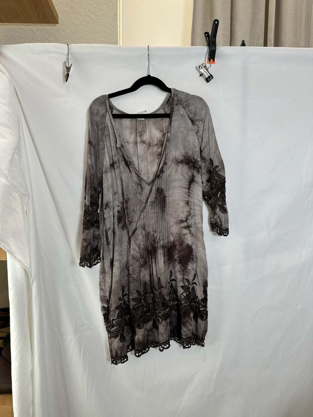 Kenzo Jeans Tie-Dye Embroidered Lace Tunic Dress Size S